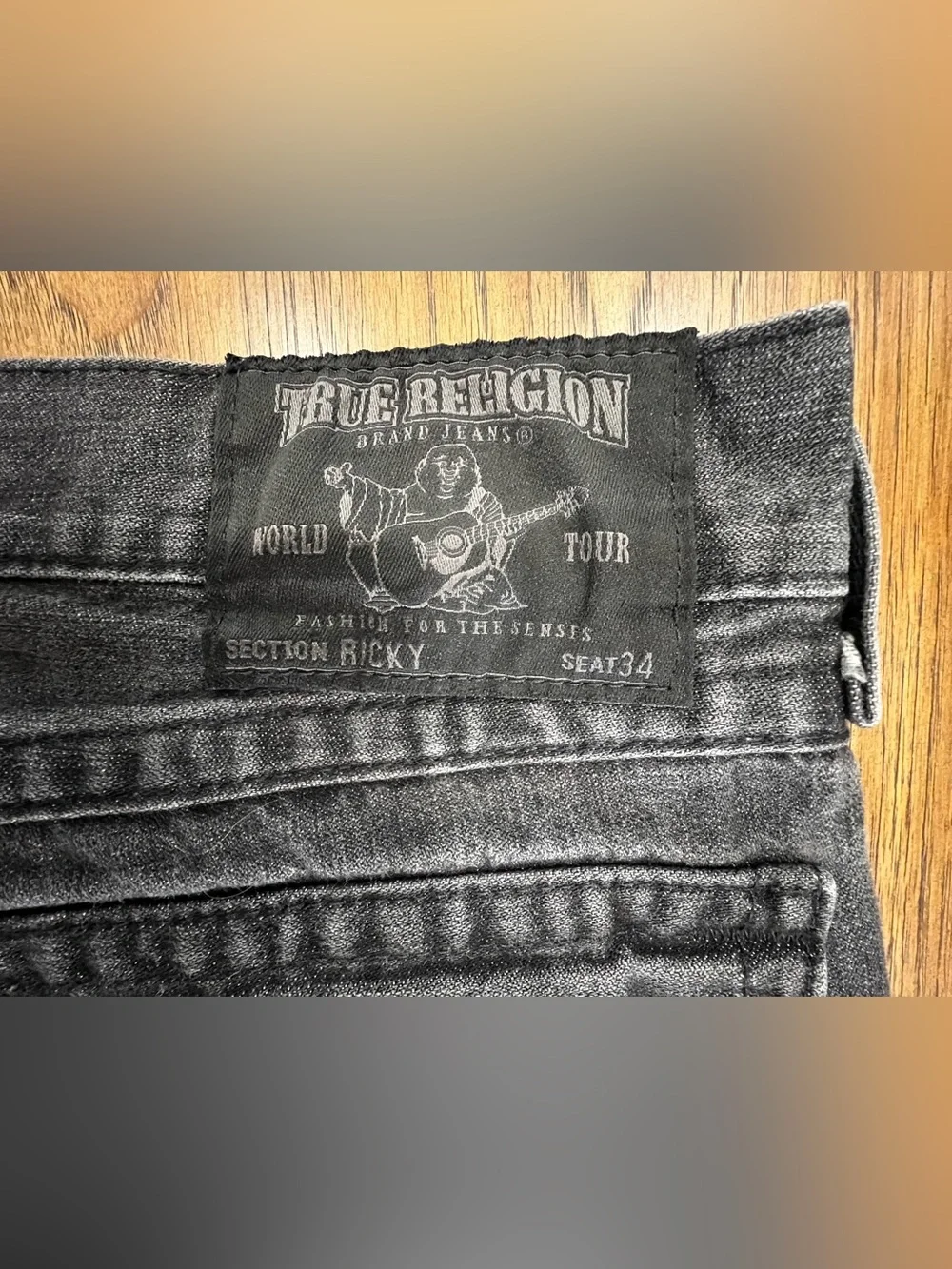 True Religion Men's Black Washed Straight Jeans